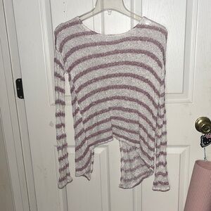 Bethany Mota Pink and White Striped Open Back Sweater